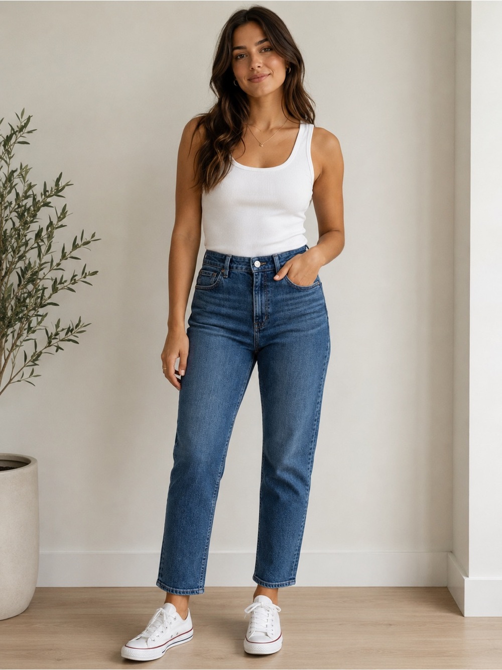 American Eagle Outfitters High-Rise Straight Leg Jeans in Medium Blue Wash